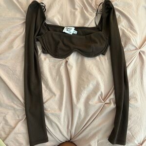 Princess Polly Chocolate Ribbed Crop Top